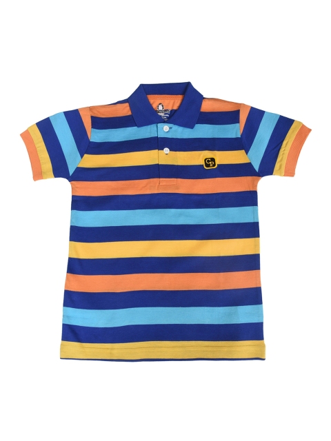 

CRAZYPENGUIN Boys Blue Striped Polo Collar T-shirt