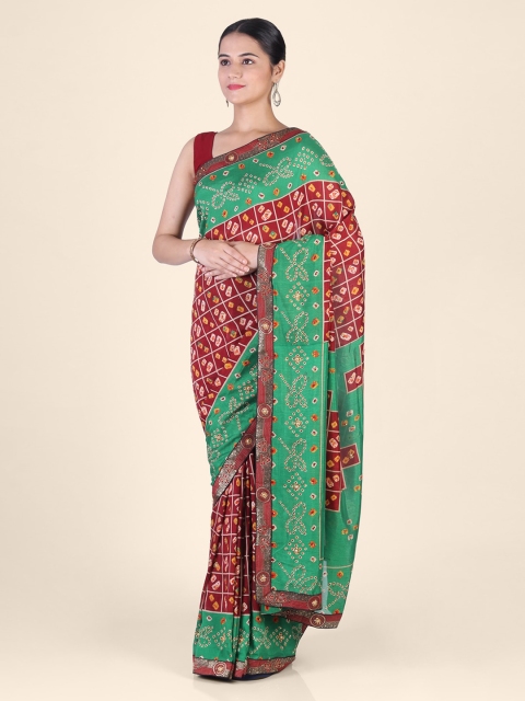 

CLAI WORLD Green & Maroon Poly Georgette Printed Handloom Saree
