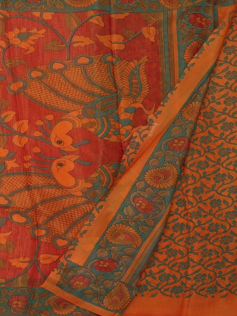 

Pothys Orange & Teal Blue Poly Georgette Printed Saree