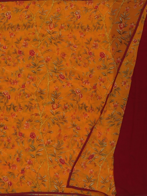 

Pothys Yellow & Maroon Poly Georgette Printed Saree