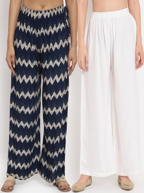 

TAG 7 Women Pack Of 2 Wide Leg Palazzos, White