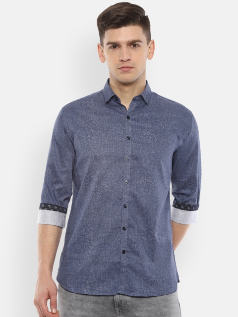 

V Dot Men Navy Blue Regular Fit Printed Casual Shirt