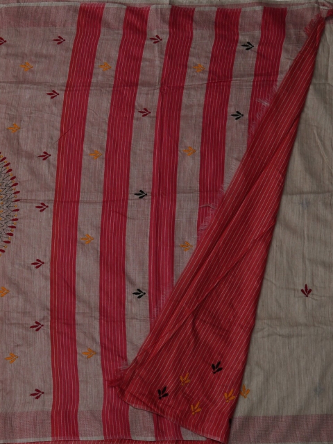 

Pothys Off-White Embroidered Linen Blend Saree