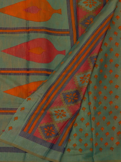 

Pothys Orange & Green Poly Georgette Printed Saree
