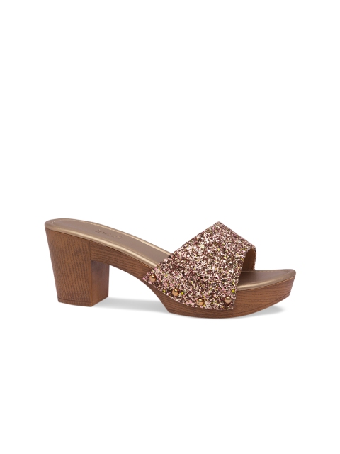 

Inc 5 Women Copper-Toned Embellished BLock Heels
