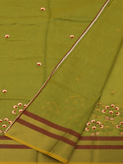 

Pothys Olive Green Printed Cotton Blend Saree
