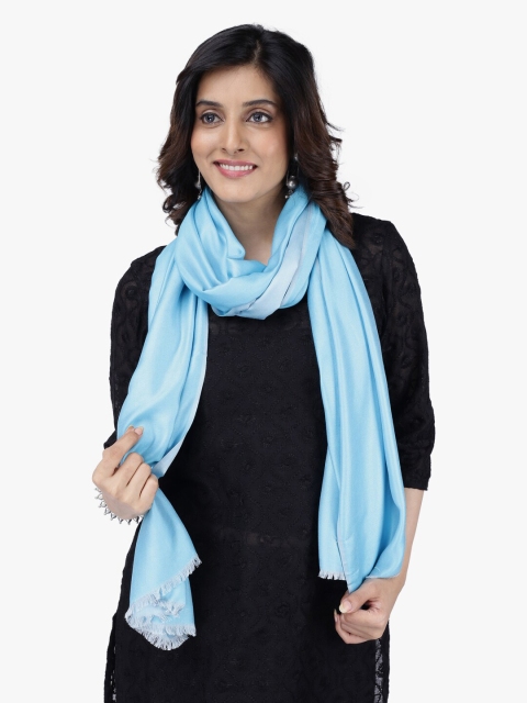 

Scarves & Glitters Women Turquoise Blue & White Solid Stole