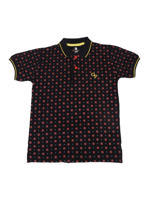 

CRAZYPENGUIN Boys Black Printed Polo Collar T-shirt