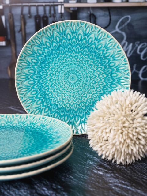 

GOODHOMES Blue Set of 4 Stoneware Snacks Plates