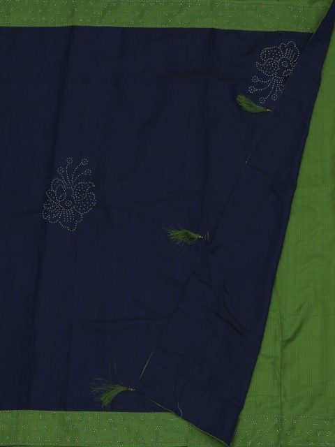 

Pothys Navy Blue & Fluorescent Green Poly Silk Solid Saree