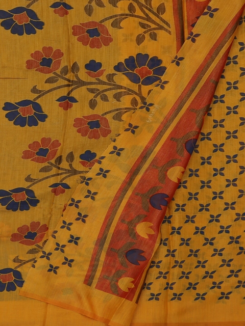 

Pothys Navy Blue & Mustard Yellow Poly Georgette Woven Design Saree
