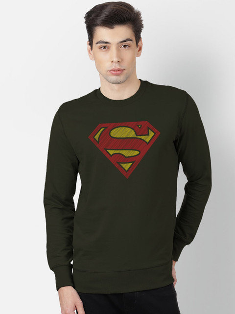 

Free Authority Men Olive Green Superman Print Sweatshirt