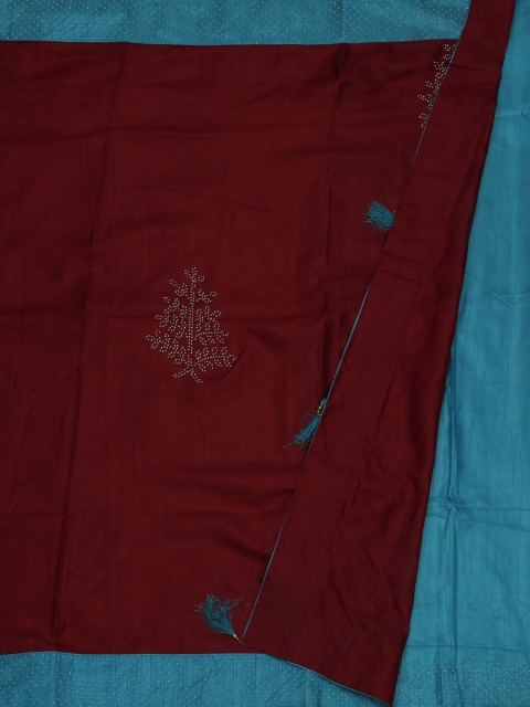 

Pothys Maroon & Turquoise Blue Poly Silk Embellished Saree