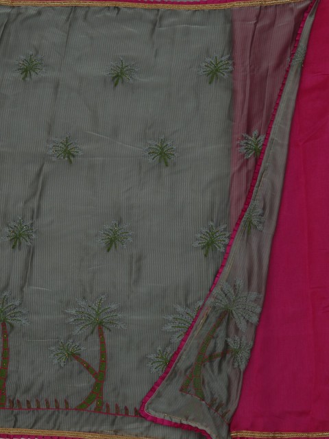 

Pothys Grey & Pink Poly Georgette Embroidered Saree