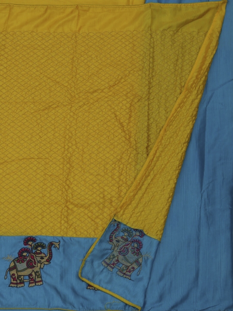 

Pothys Yellow & Turquoise Blue Art Silk Printed Saree
