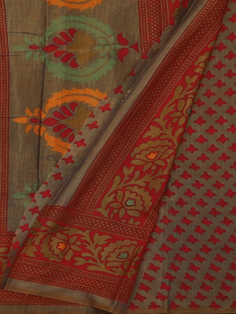 

Pothys Grey & Maroon Poly Georgette Printed Saree
