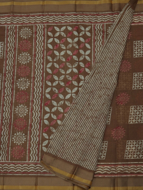 Pothys Brown Solid Jute Silk Saree