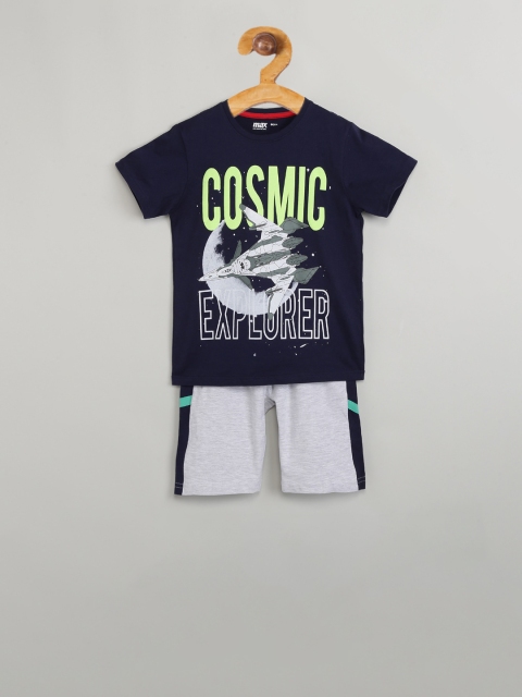 

max Boys Navy Blue & Grey Printed Night suit