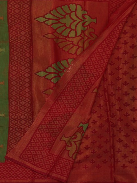 

Pothys Olive Green & Red Poly Georgette Woven Design Saree