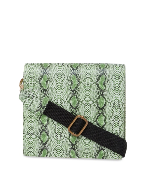 

Tarusa Green & Black Animal Textured Sling Bag