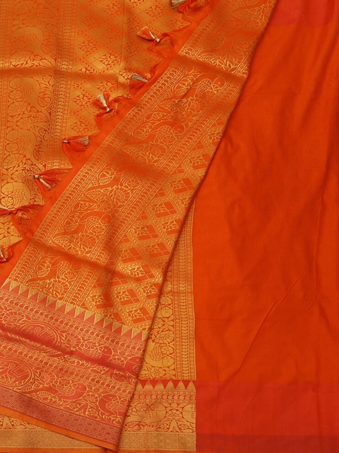 

Pothys Black & Orange Jute Silk Woven Design Tussar Saree