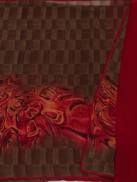 

Pothys Brown & Red Poly Georgette Printed Saree