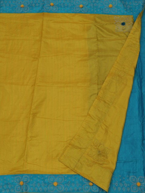

Pothys Yellow & Turquoise Blue Art Silk Solid Saree