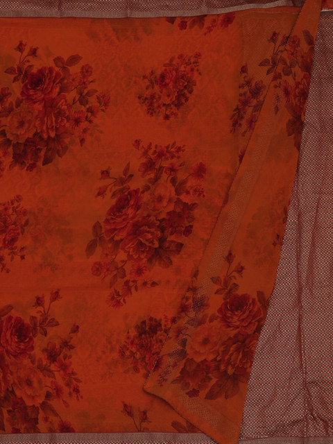 

Pothys Orange Printed Poly Georgette Saree