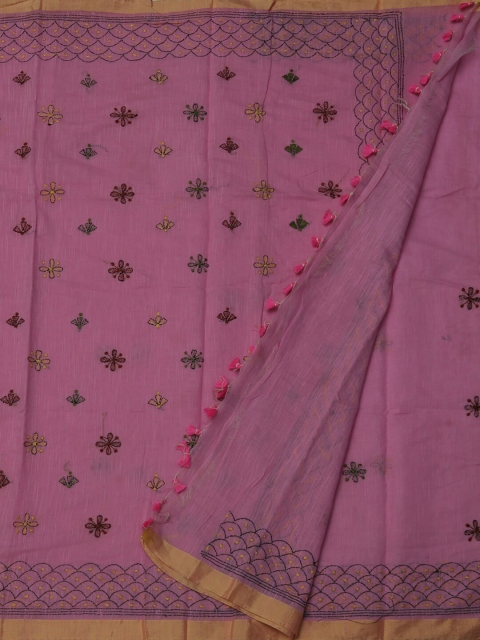 

Pothys Pink Embroidered Linen Blend Saree