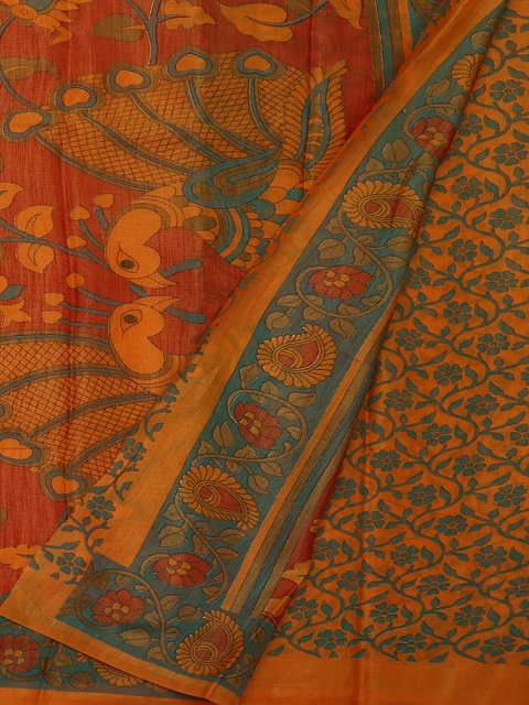 

Pothys Orange & Green Poly Georgette Printed Saree