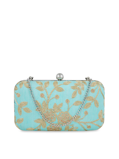 

Tokyo Talkies Blue Embroidered Clutch