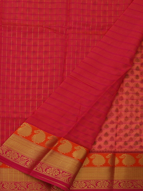

Pothys Peach-Coloured Solid Cotton Blend Saree