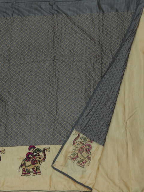 

Pothys Grey & Cream-Coloured Art Silk Checked Saree
