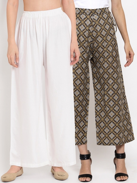 

TAG 7 Women White & Black Printed Flared Palazzos