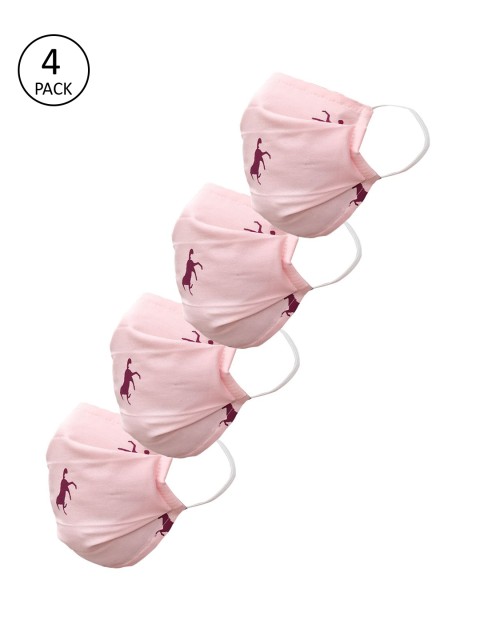 

nestroots Unisex Pink Printed Pack of 4 Solid 2-Ply Reusable Cloth Mask
