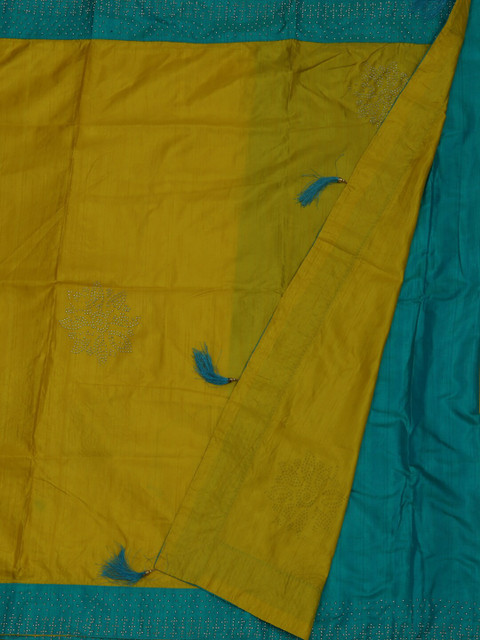 

Pothys Yellow & Blue Poly Silk Printed Saree