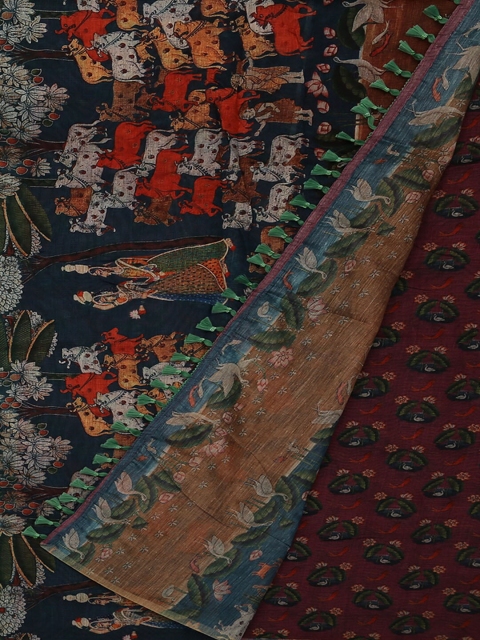 

Pothys Green & Blue Jute Silk Printed Saree