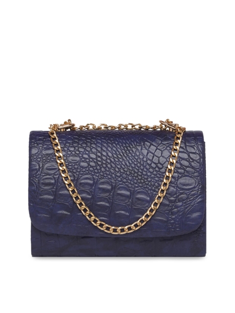 

Tokyo Talkies Navy Blue Textured Foldover Clutch
