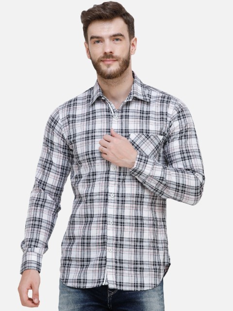 

COLVYNHARRIS JEANS Men White & Black Slim Fit Checked Linen Casual Shirt