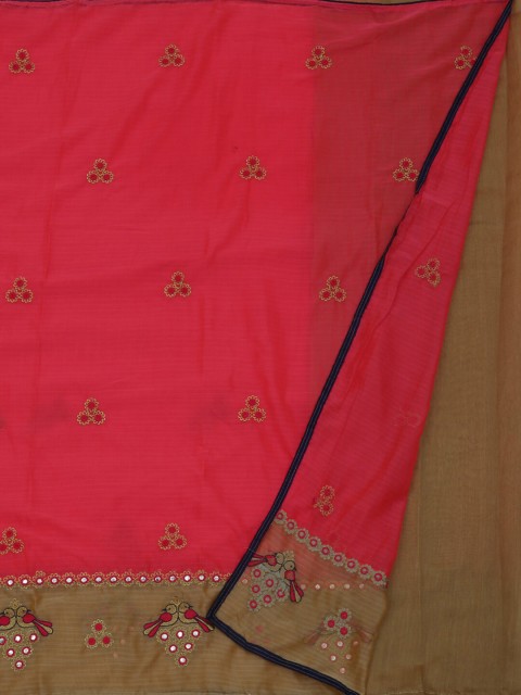 

Pothys Pink & Brown Poly Georgette Embroidered Saree