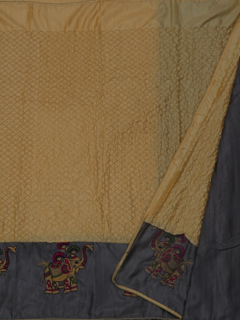 

Pothys Cream-Coloured Solid Art Silk Saree
