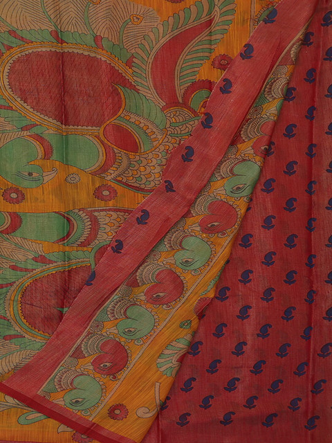 

Pothys Navy Blue & Red Poly Georgette Printed Saree