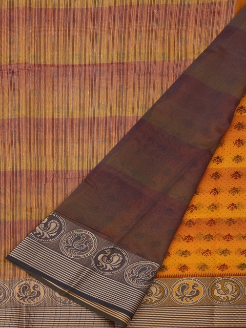 

Pothys Mustard & Pink Cotton Blend Woven Design Saree