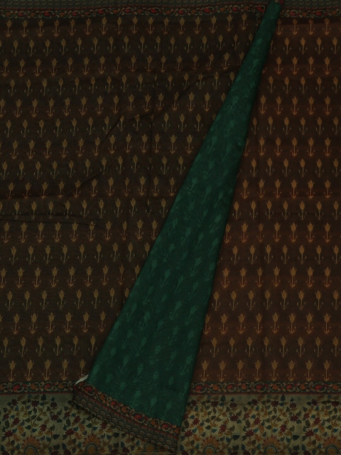 

Pothys Brown & Green Jute Silk Printed Saree