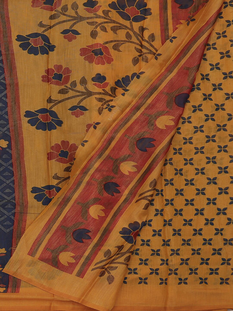 

Pothys Navy Blue & Yellow Poly Georgette Printed Saree