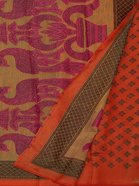 

Pothys Grey & Orange Poly Georgette Printed Saree