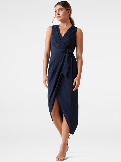 

Forever New Women Navy Blue Solid Wrap Dress