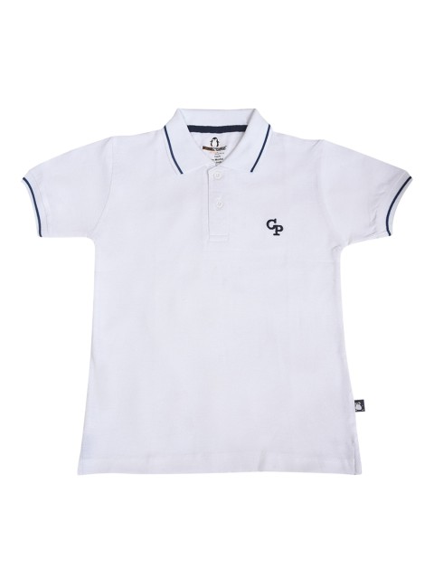 

CRAZYPENGUIN Boys White Solid Polo Collar T-shirt