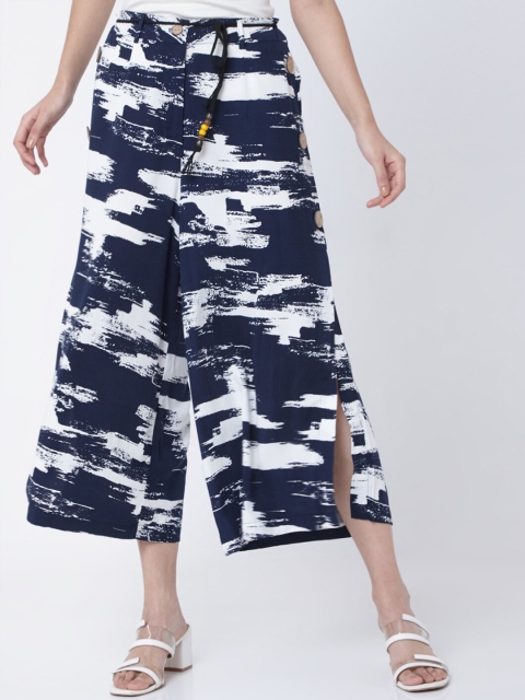 Deal Jeans Women Navy Blue & White Printed Straight Palazzos
