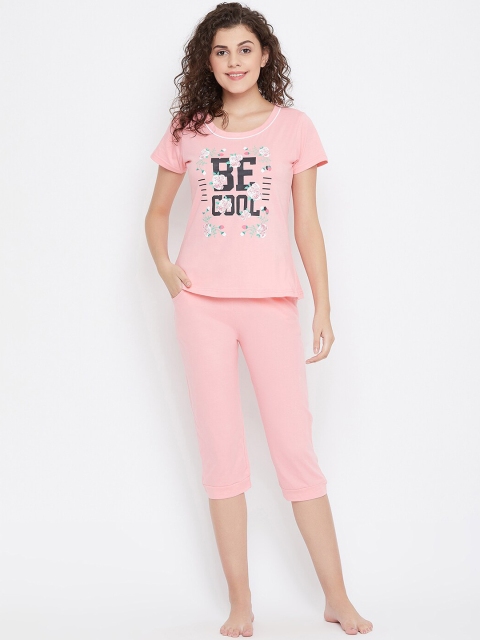 

Clovia Women Pink Printed Night suit